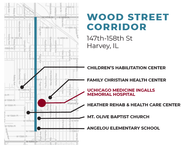 Wood Street Community Health Corridor map Southland Chicago